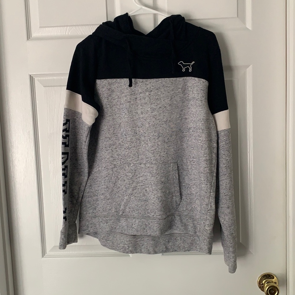 PINK Black, White, & Grey Hooded Sweater